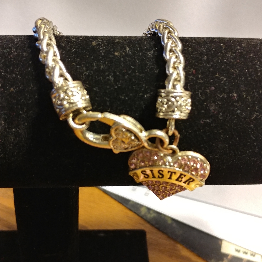 Bracelet, Steampunk Gothic w Heart 'Sister' Charm